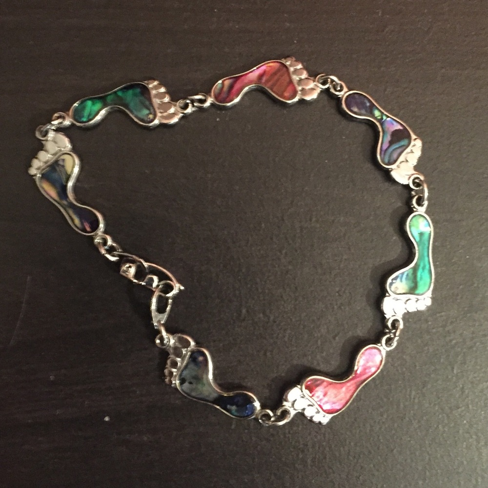 🥳2/$15 — Silver Bracelet of Interlinked Multicolored Feet